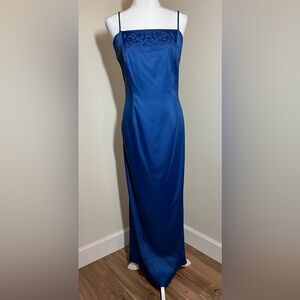 Vintage Cody USA Blue Satin Gown – Elegant Formal Prom Dress Size L
